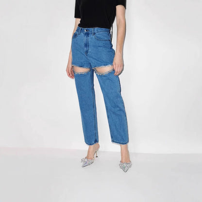 Damen Jeans Mit Cutouts Glitzernd Damenjeans Trendy