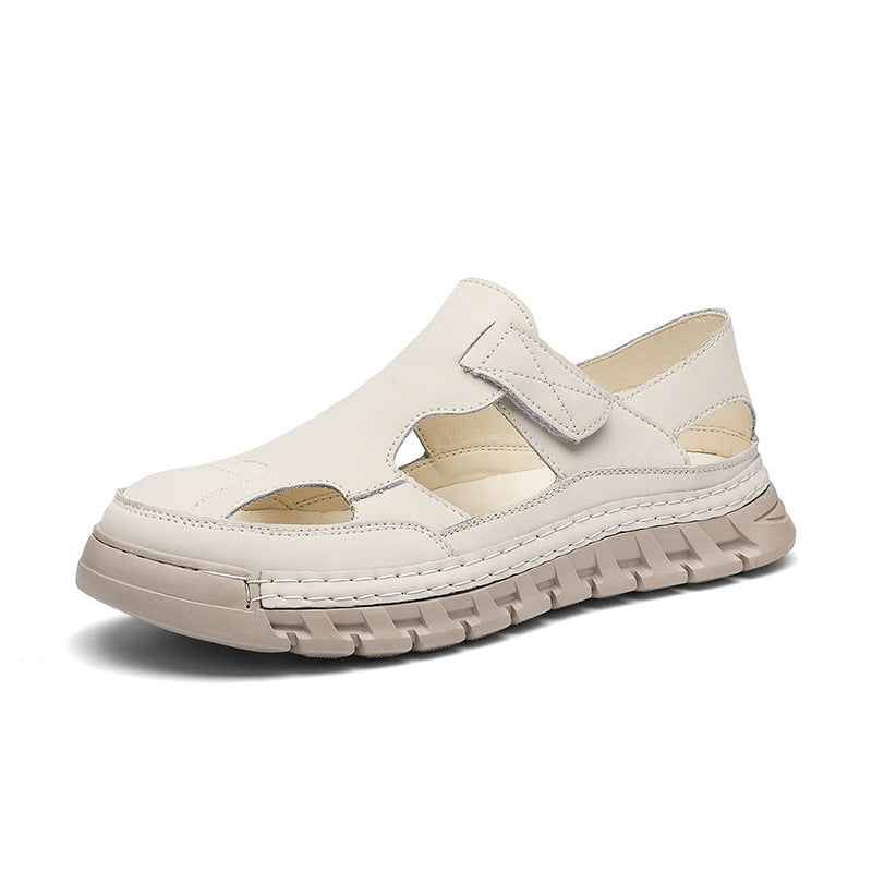 Damen Sandalen Leder Bequem Klettverschluss Sommer