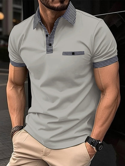 Herren Poloshirt Kariert Modern mit Brusttasche
