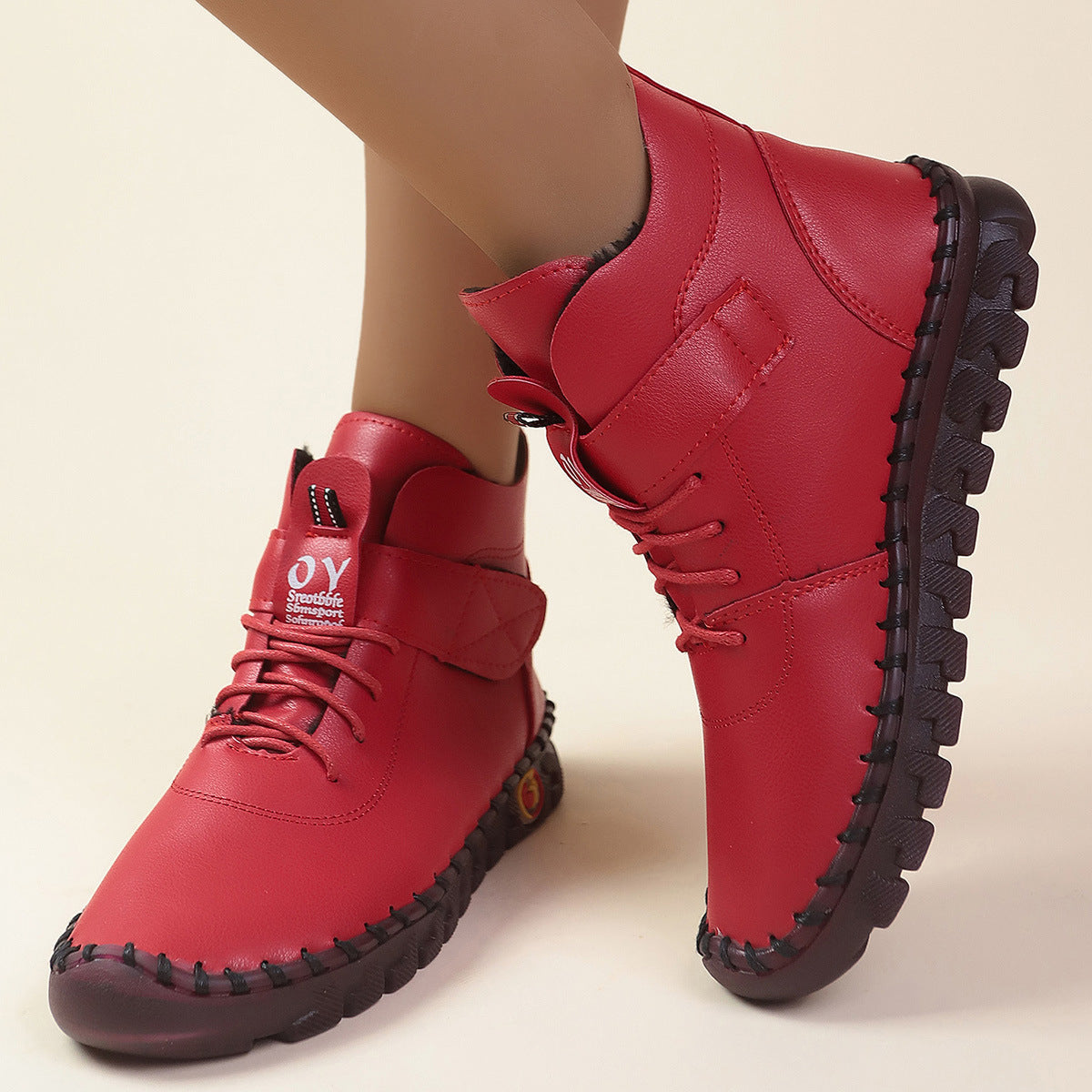 Damen Schnürstiefel Weiches Kunstleder Praktisch