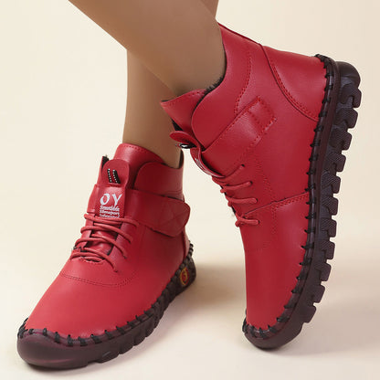 Damen Schnürstiefel Weiches Kunstleder Praktisch