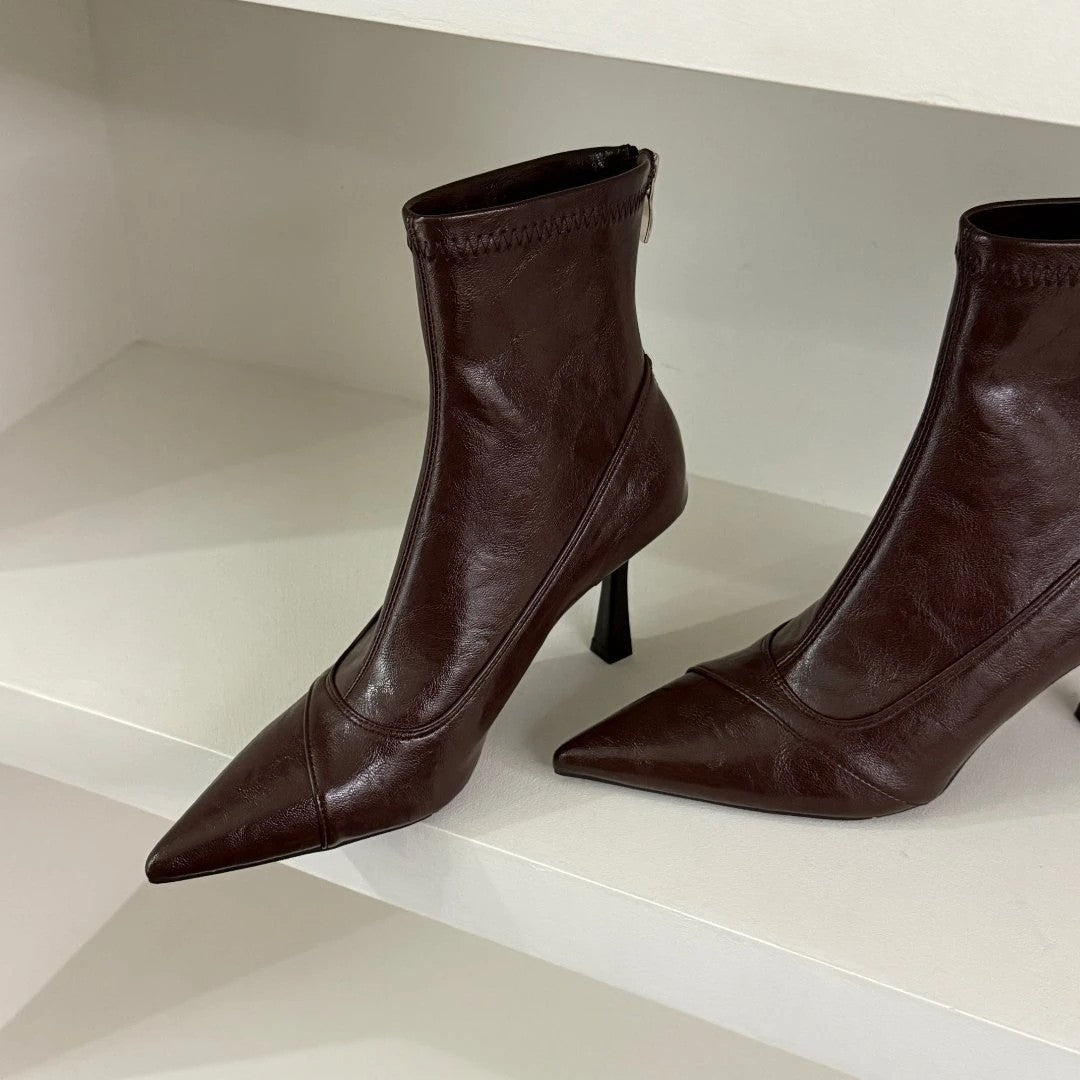 Damen Stiefeletten Leder Elegant Spitze Absatz Schuhe - BerlinGlamour