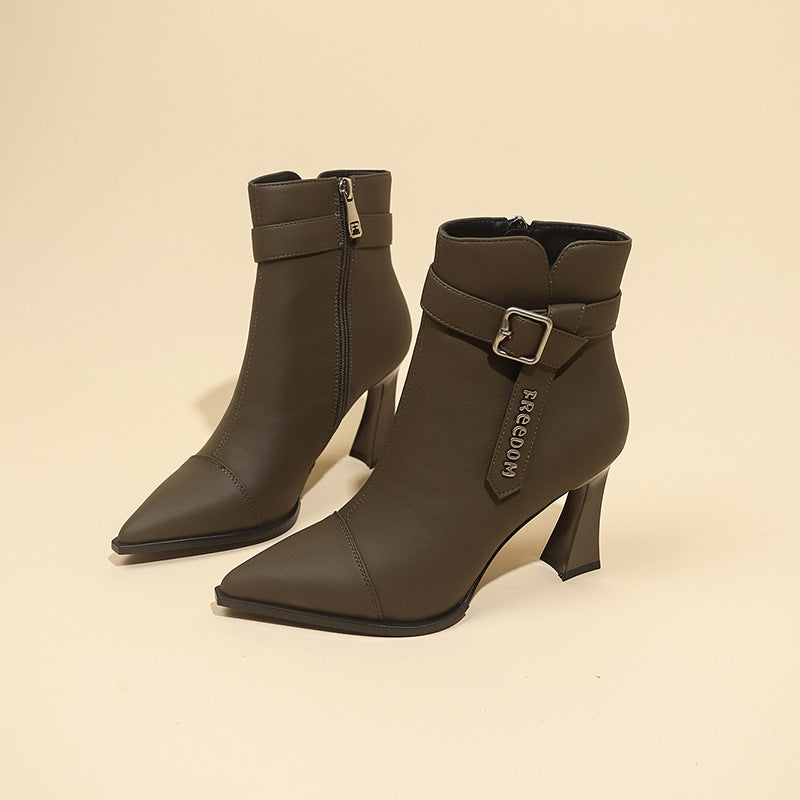 Damen Stiefeletten Hoch Hackenriemchen Schuhe Modern