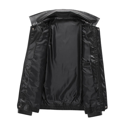 Herren Lederjacke Modern mit Kragen und Taschen Schwarz
