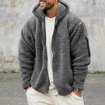 Herren Fleecejacke Warm mit Kapuze und Reißverschlusstaschen - BerlinGlamour