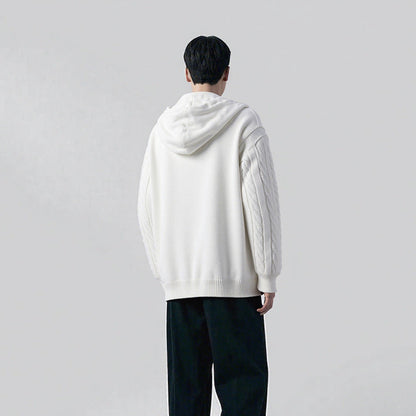 Herren Pullover Kapuze Zopfmuster Modern Grobstrick