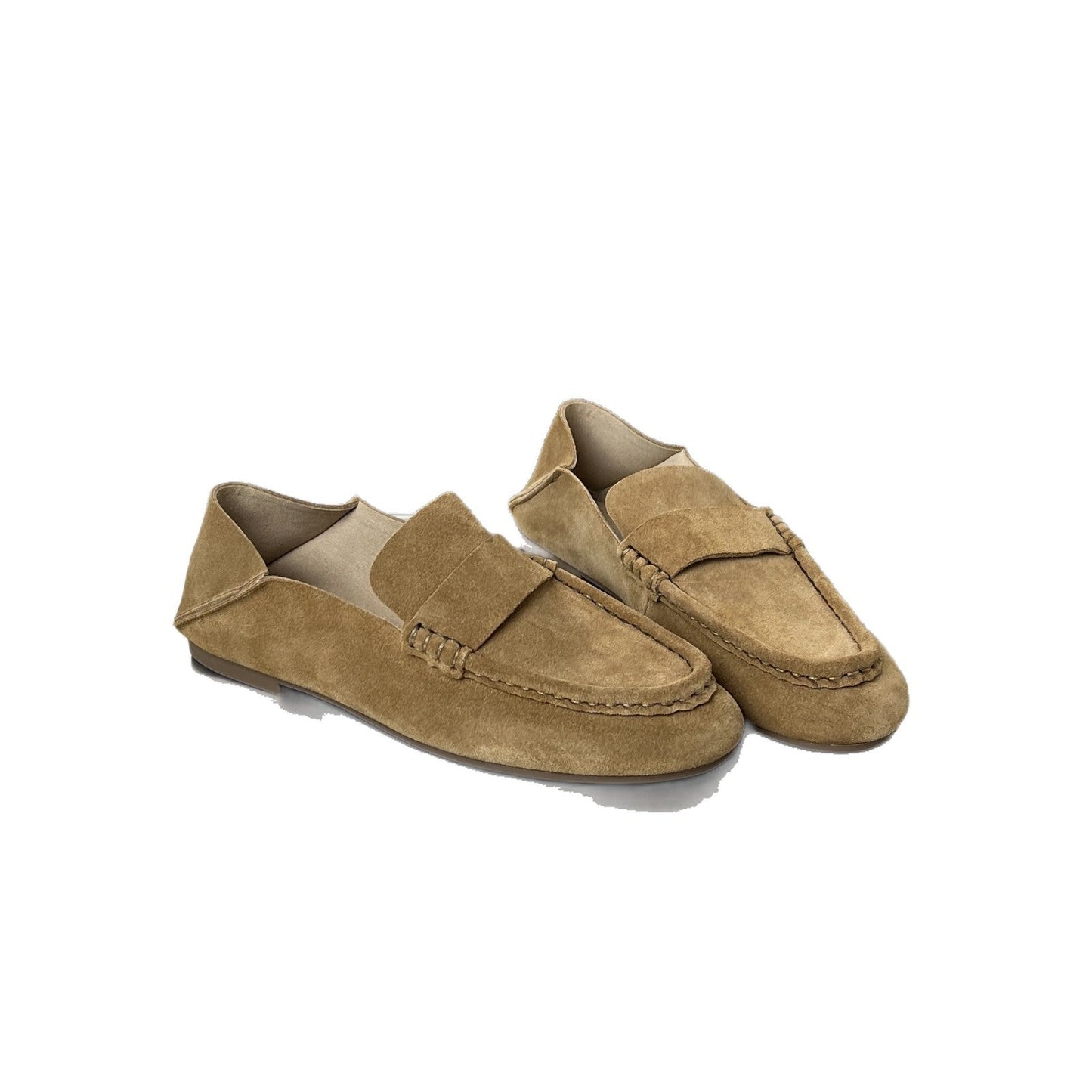 Damen Mokassins Wildleder Braun mit Dekorriemen Frauen Schuhe