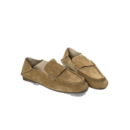 Damen Mokassins Wildleder Braun mit Dekorriemen Frauen Schuhe