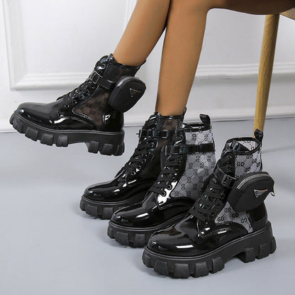 Damen Combat Boots Stiefel Chunky Modisch mit Stauraum