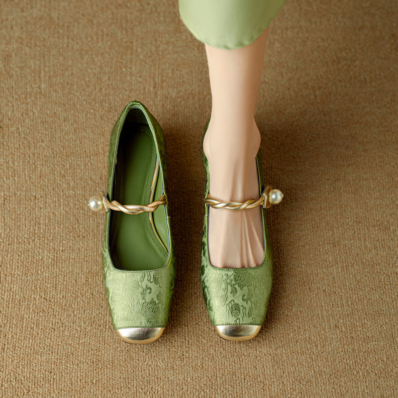 Elegante Damen Ballerinas mit Perlen Schmuck