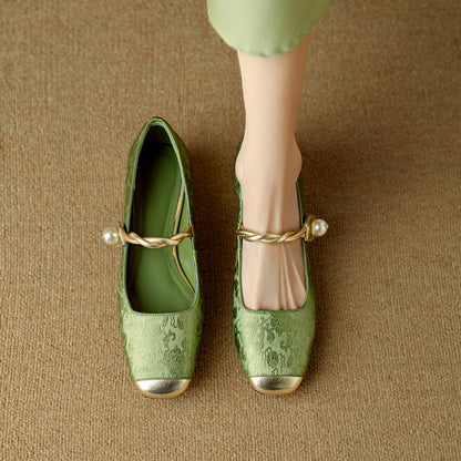 Elegante Damen Ballerinas mit Perlen Schmuck