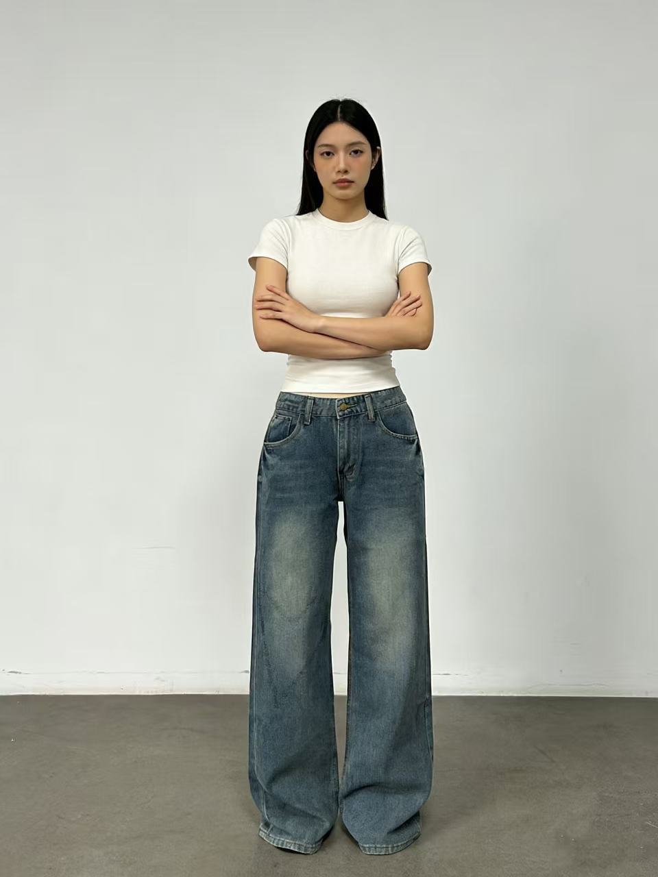 Damen Jeans Weit Bequem Entspannt
