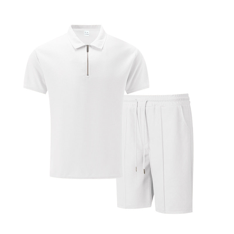 Herren Sportset Kurzarm Poloshirt Shorts Reißverschluss