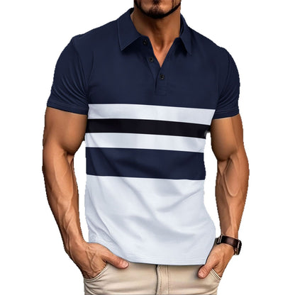 Herren Poloshirt Streifenoptik Atmungsaktiv Marineblaue Farbe