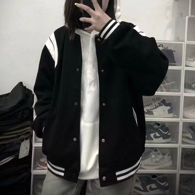 Retro Varsity Jacke Lässig Gestreift Frauen