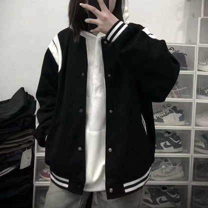 Retro Varsity Jacke Lässig Gestreift Frauen