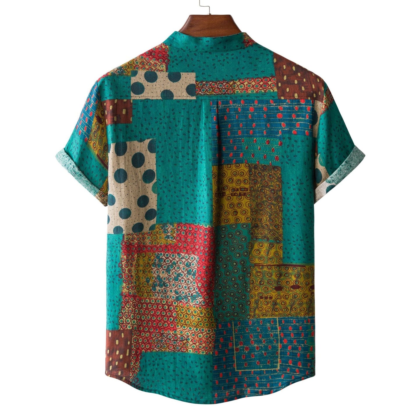 Herren Hemd Kurzarm Patchwork Design Button Down Kragen