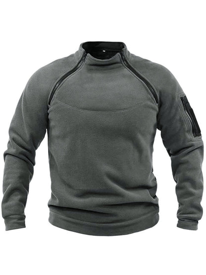 Herren Fleecepullover Warm Thermo mit Kragen und Taschen
