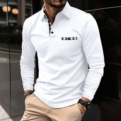 Herren Polohemd Langarm Modern Karostreifen Elegante Optik - BerlinGlamour