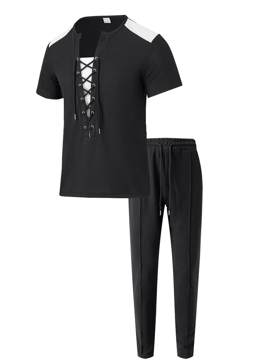 Herren Sportset Zwei-Teiliges Outfit Schnürung Modern
