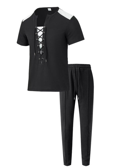 Herren Sportset Zwei-Teiliges Outfit Schnürung Modern