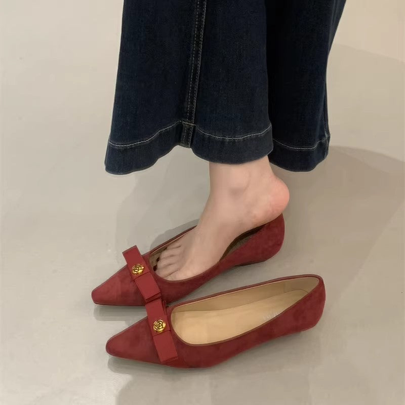 Damen Ballerinas Wildleder Schleife Elegant - BerlinGlamour