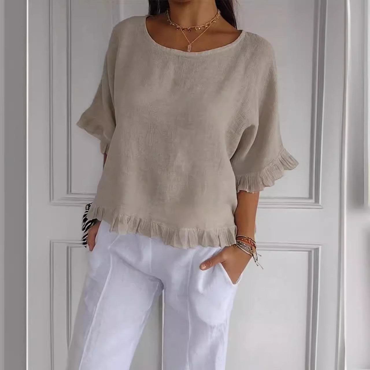Damen Oberteil Lässig mit Rüschen Modern Trendy