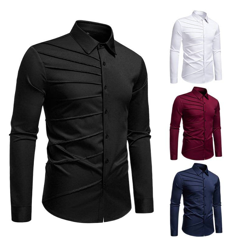 Herren Langarmhemd Modern Strukturiert Trendy