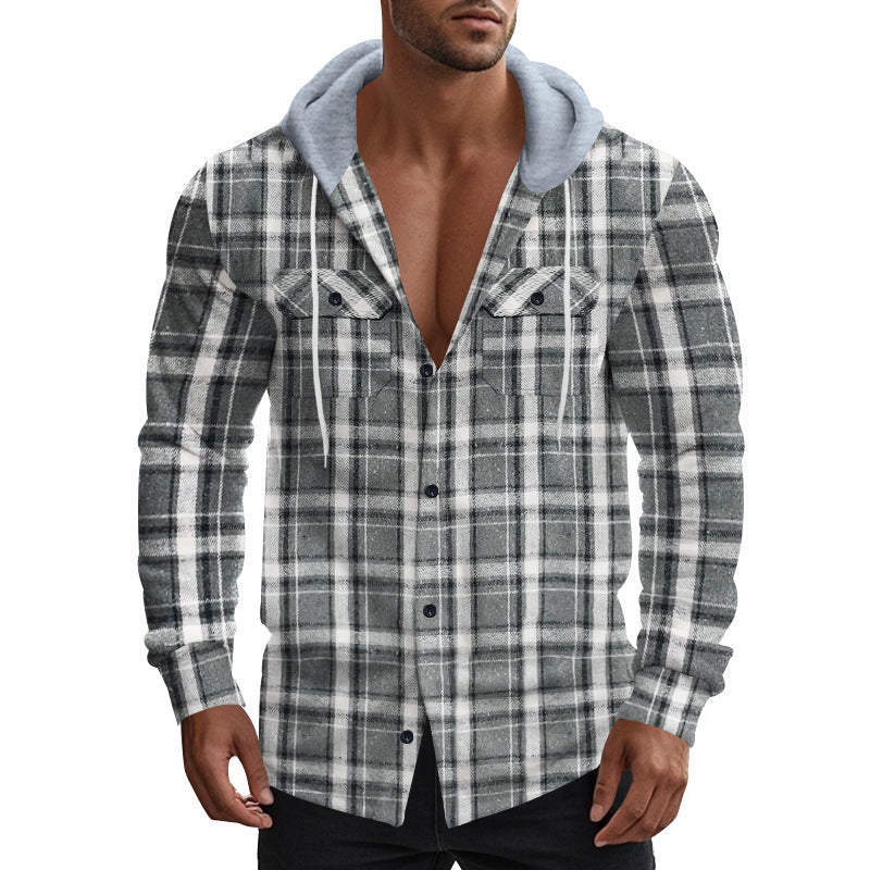Herren Kapuzenjacke Karomuster mit Taschen Modern - BerlinGlamour