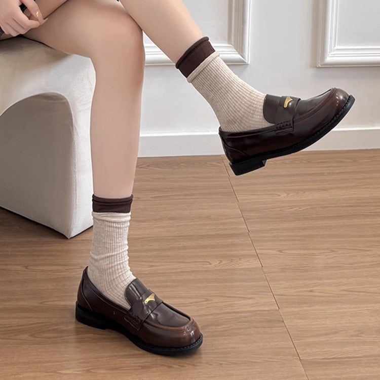 Damen Mokassins Elegante Schnalle Gold Bequem