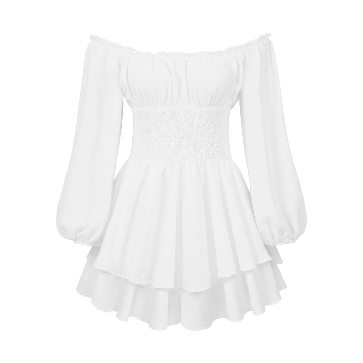 Damen Off-Shoulder Kleid Voluminös Ärmel Lange Frauenkleid Elegant