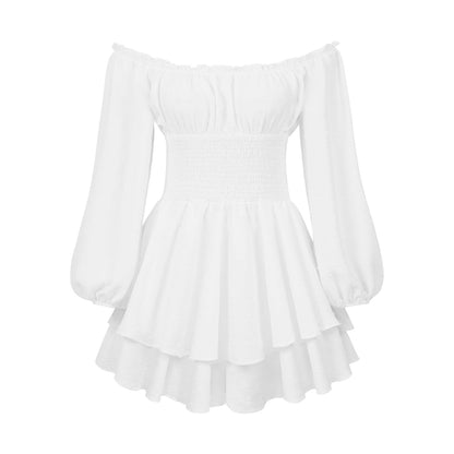 Damen Off-Shoulder Kleid Voluminös Ärmel Lange Frauenkleid Elegant