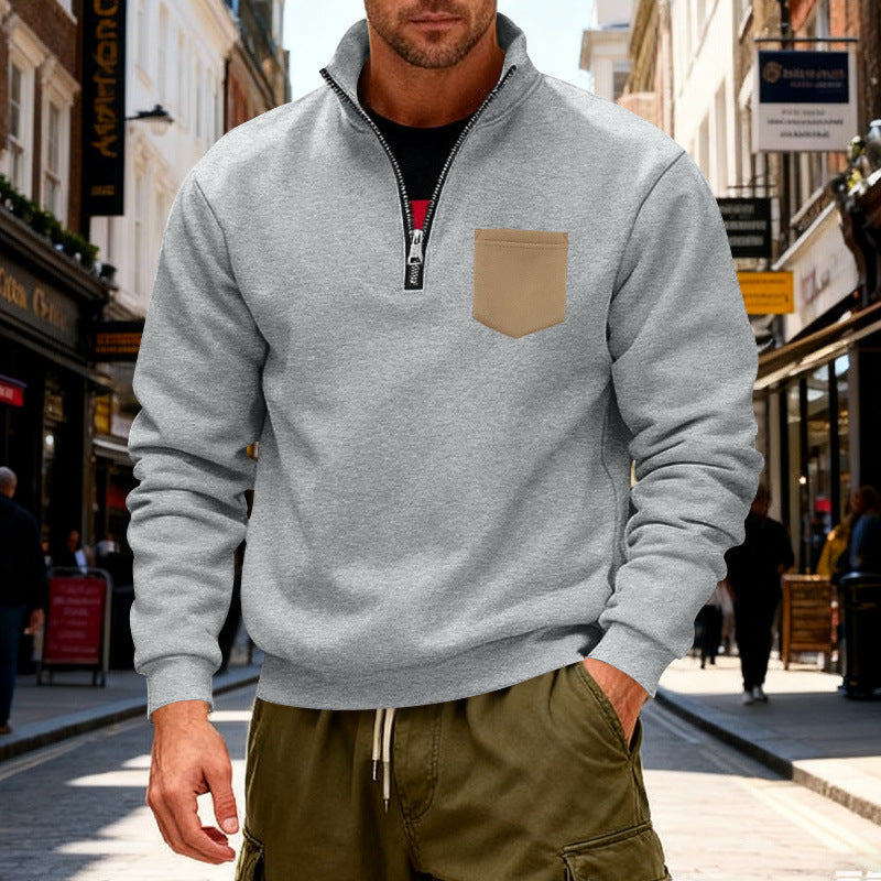 Moderner Herren Sweatshirt mit Reißverschluss und Tasche