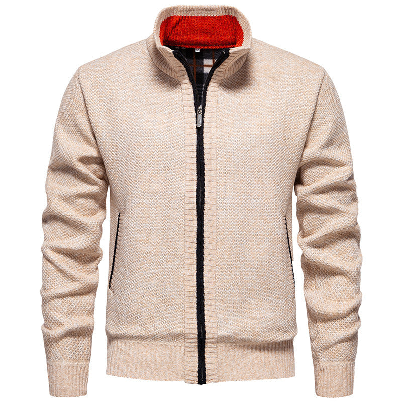 Herren Strickjacke Wärme mit Hochkragen und Reißverschluss