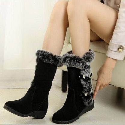 Damen Winterstiefel Warm mit Kunstfellkragen Rutschfest