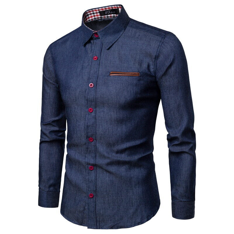 Herren Denim Hemd Langarm Modern Slim Fit
