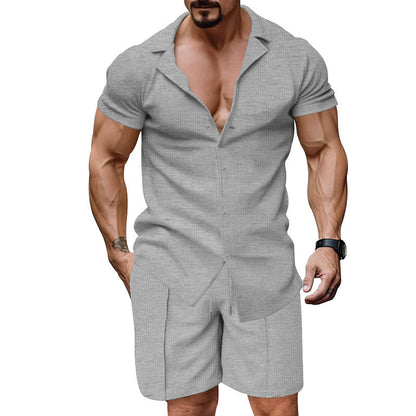 Herren Kurzarmshirt Set Strukturiert Modern Trendy