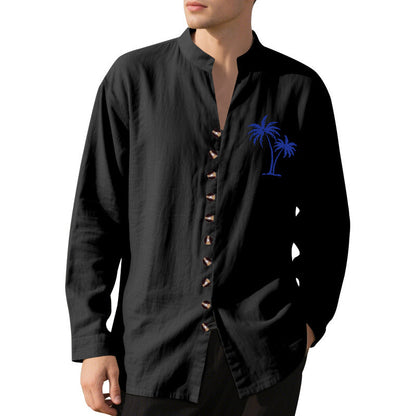 Herren Hemd Langarm Stehkragen Tropical Modern