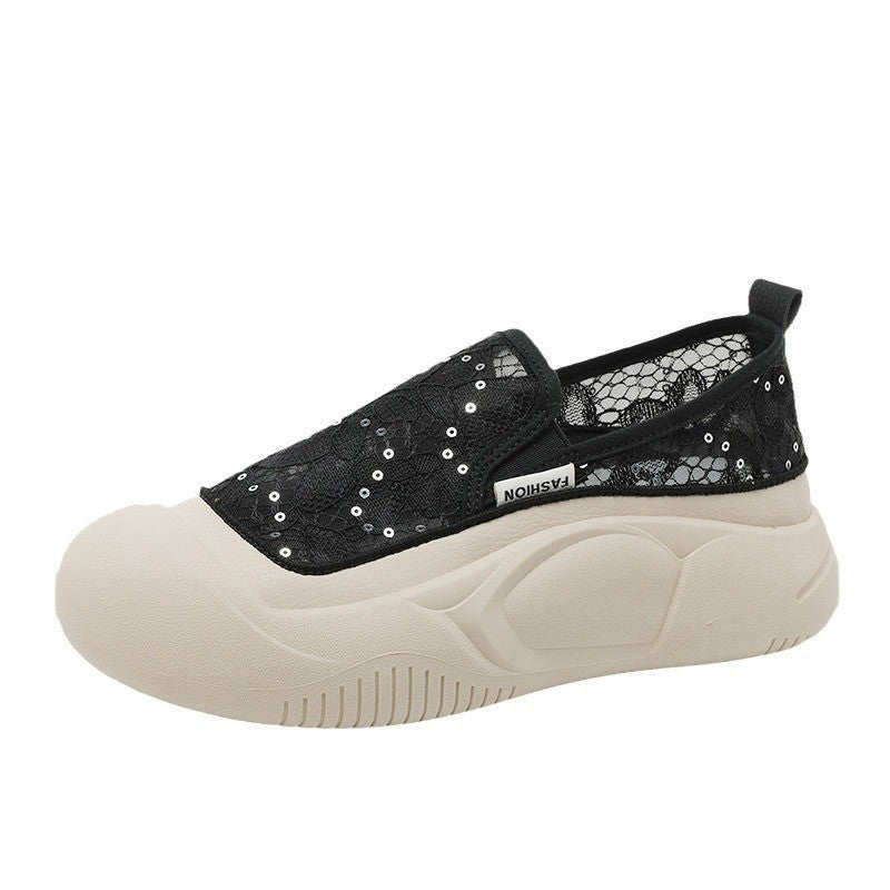 Damen Sneaker Bequem Spitze Elastisch Schnell Verschluss - BerlinGlamour