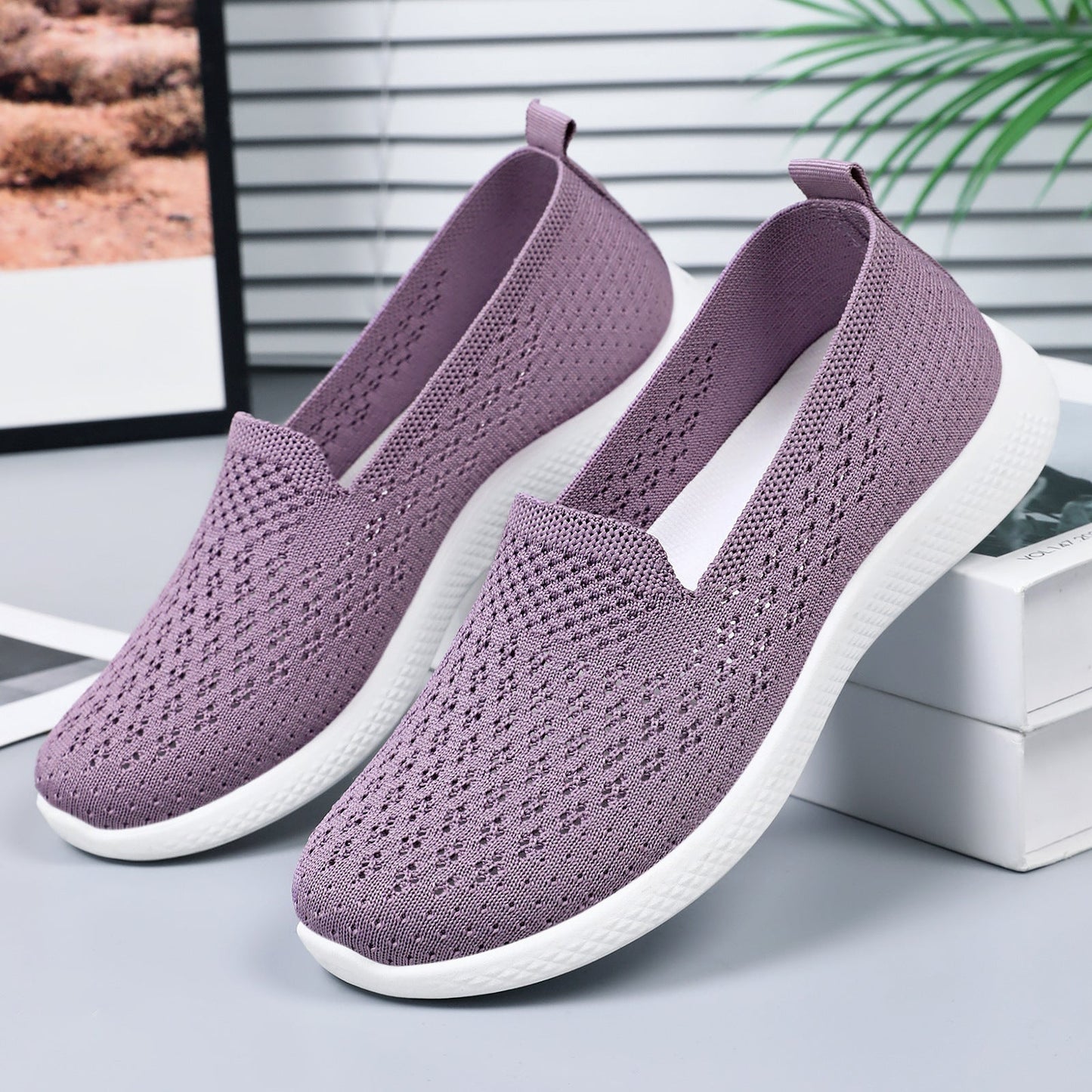 Damen Sneaker Atmungsaktiv Elastisch Slip-On Sportschuhe