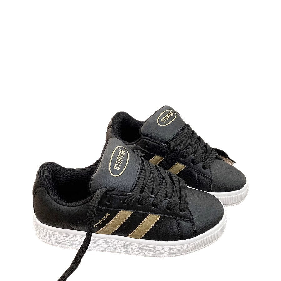Damen Sneaker Sportlich Leder Schwarz Komfort