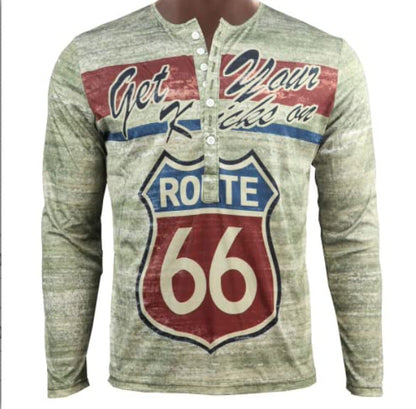 Herren Langarmshirt mit Vintage Route 66 Druck Baumwolle