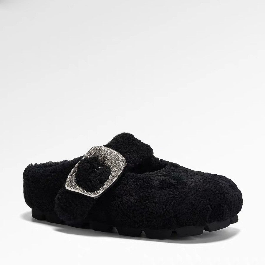Damen Hausschuhe Weich Fleece Schnallenverschluss Warm