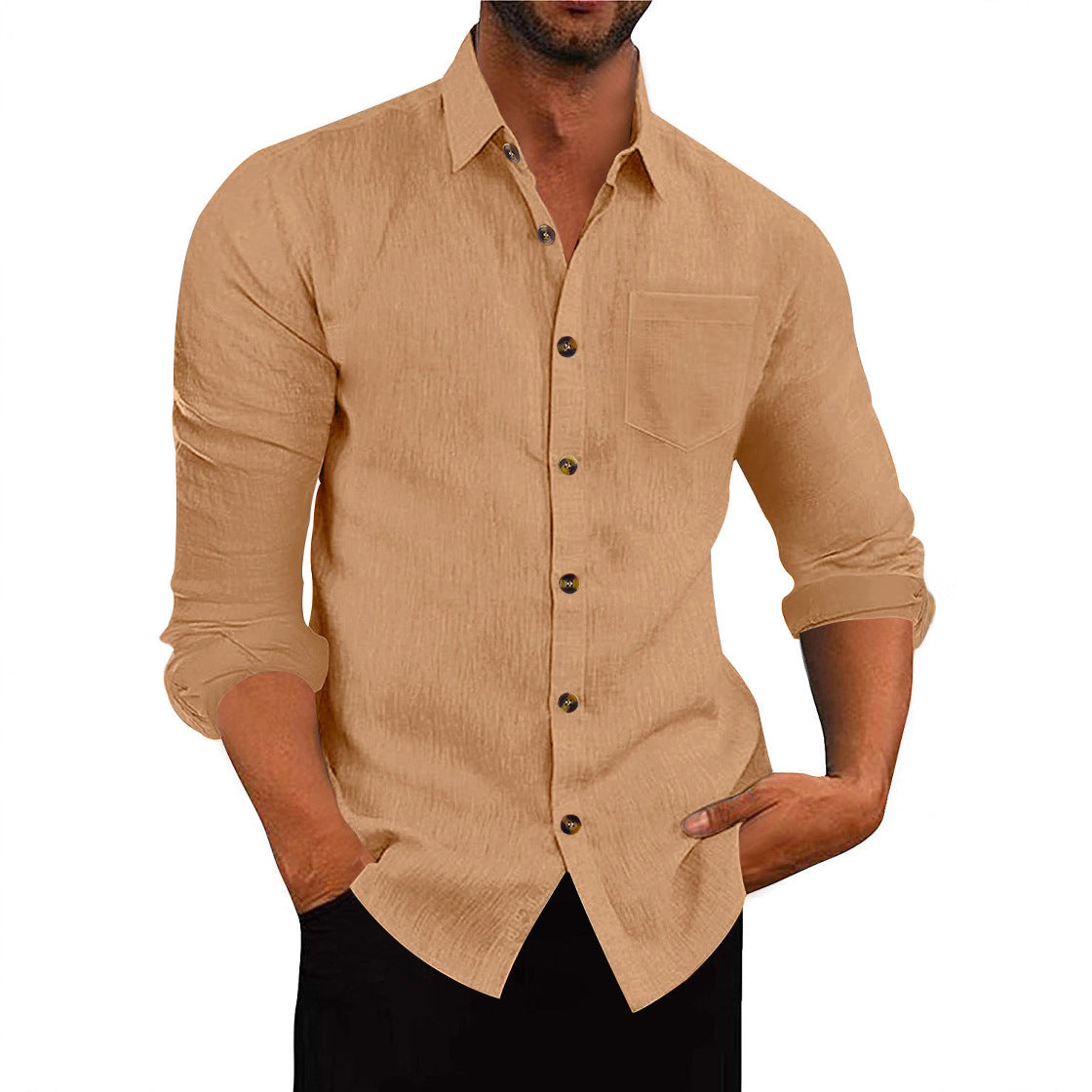 Elegantes Langarmhemd Herren mit Brusttasche und Struktur