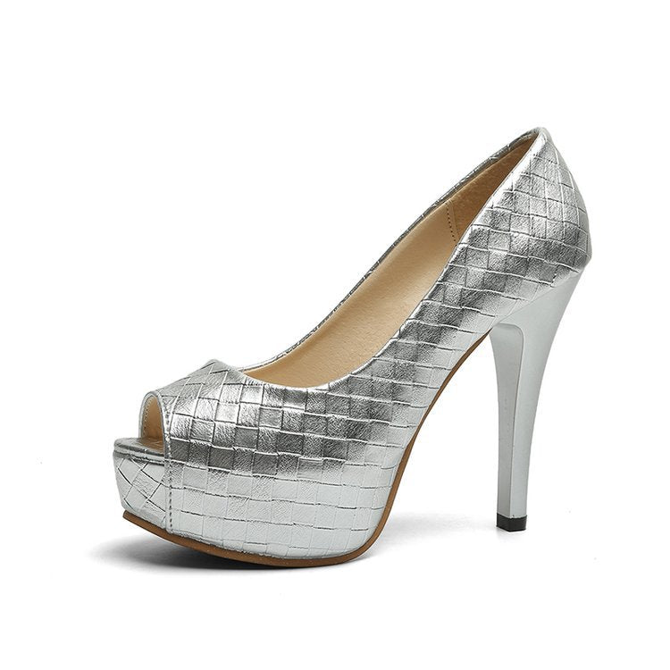 Damen High Heel Pumps mit Geflecht und Hohem Absatz Elegant