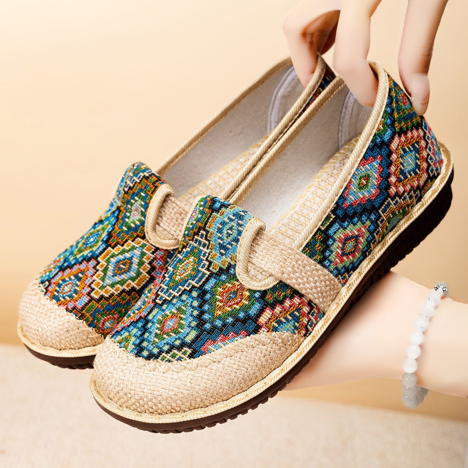 Damen Slip-On Schuhe Gemustert Elastisch Bequem - BerlinGlamour