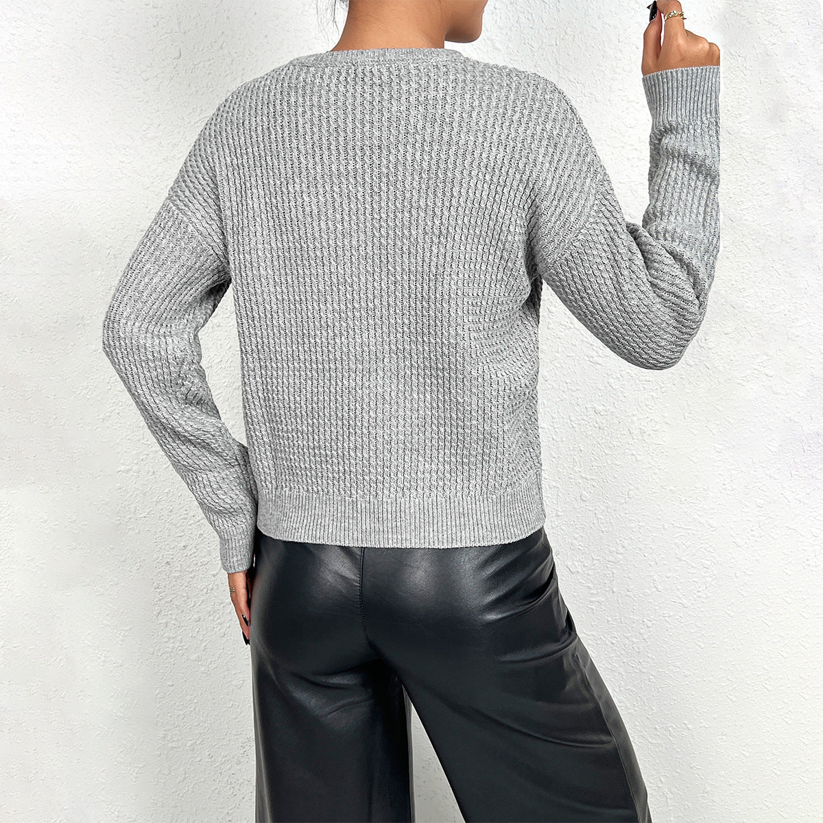 Damen Pullover Feinstrick V-Ausschnitt Langärmlig Elegantes Design