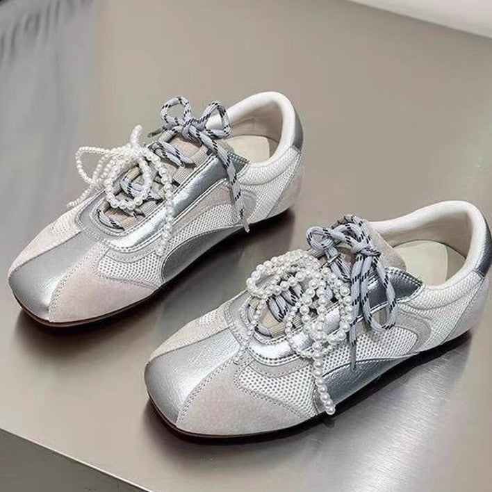 Damen Sneaker Elegant Perlen Akzente atmungsaktiv