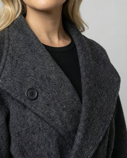 Damen Wollmantel Tailliert mit Gürtel und Spitzen Manschetten