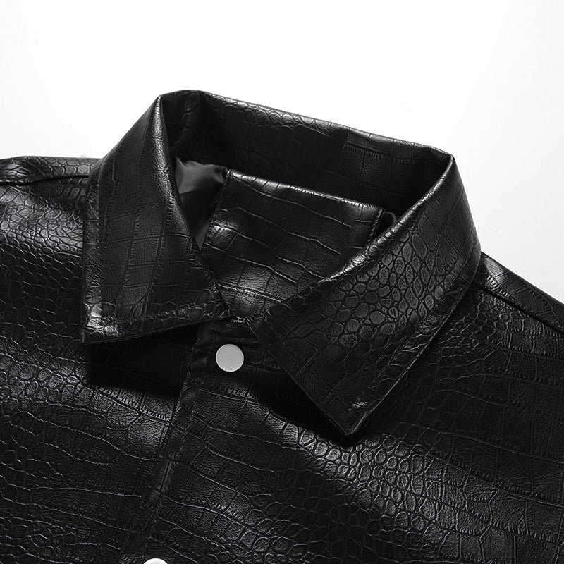 Herren Lederjacke Kunstleder Croco Optik Schwarz